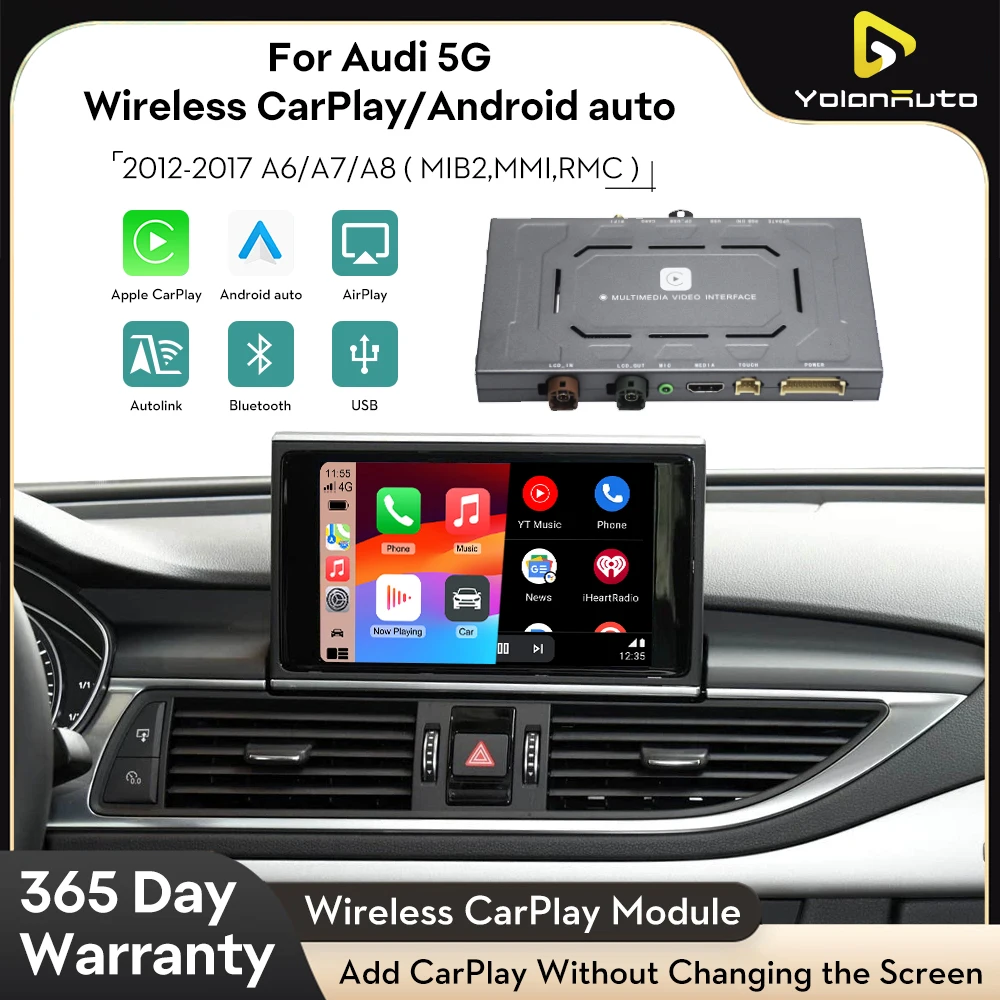 YolanAuto для Audi A6/A7/A8 MIB2,MMI,RMC 2012-2017 MY Wireless Apple CarPlay Android Auto iOS AirPlay Модернизация Mirror-Link