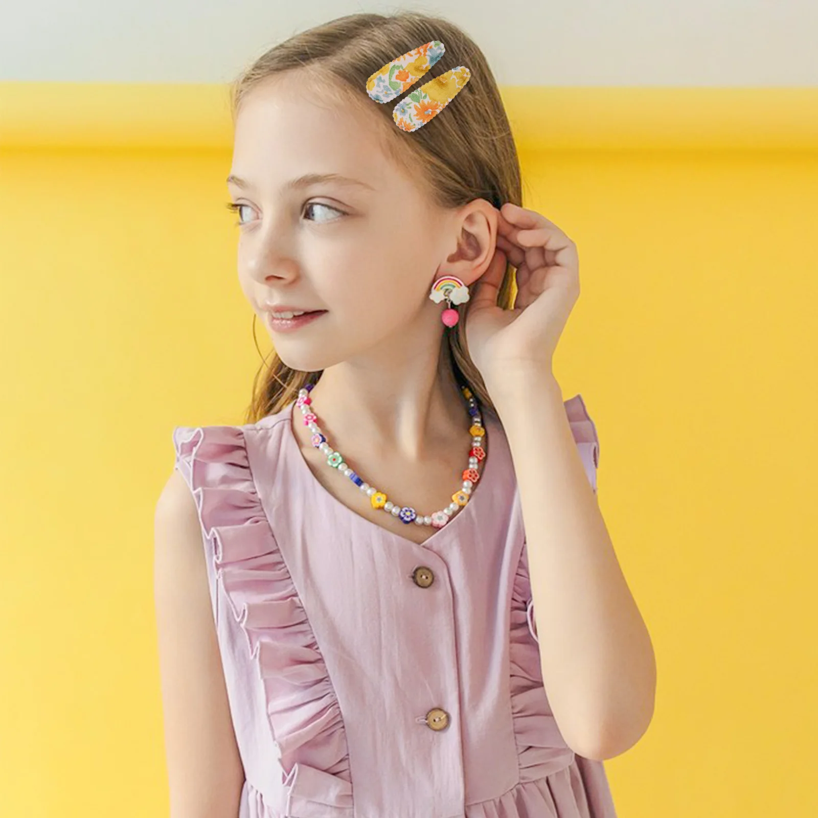 Épingle à cheveux en toile faite à la main avec fleur imprimée BB pour bébé, barrettes douces pour nouveau-né, pince à cheveux pour filles, cadeau