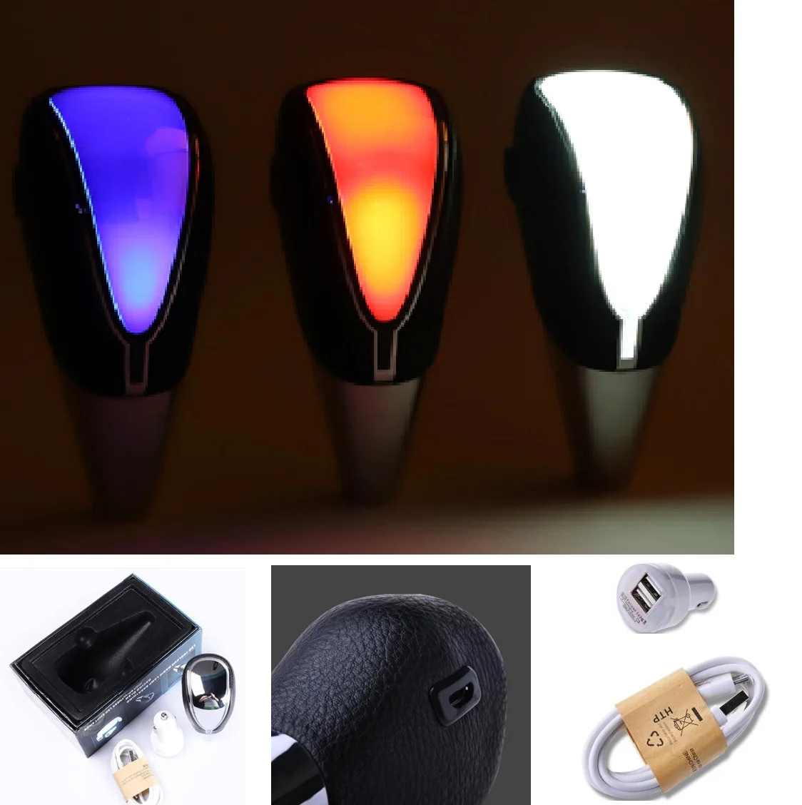 7 Colors Changes Activated Car Gear Shift Knob 5 6 Speed Car LED Gear Handball Knob Light Cigarette Lighter Charger Knobs