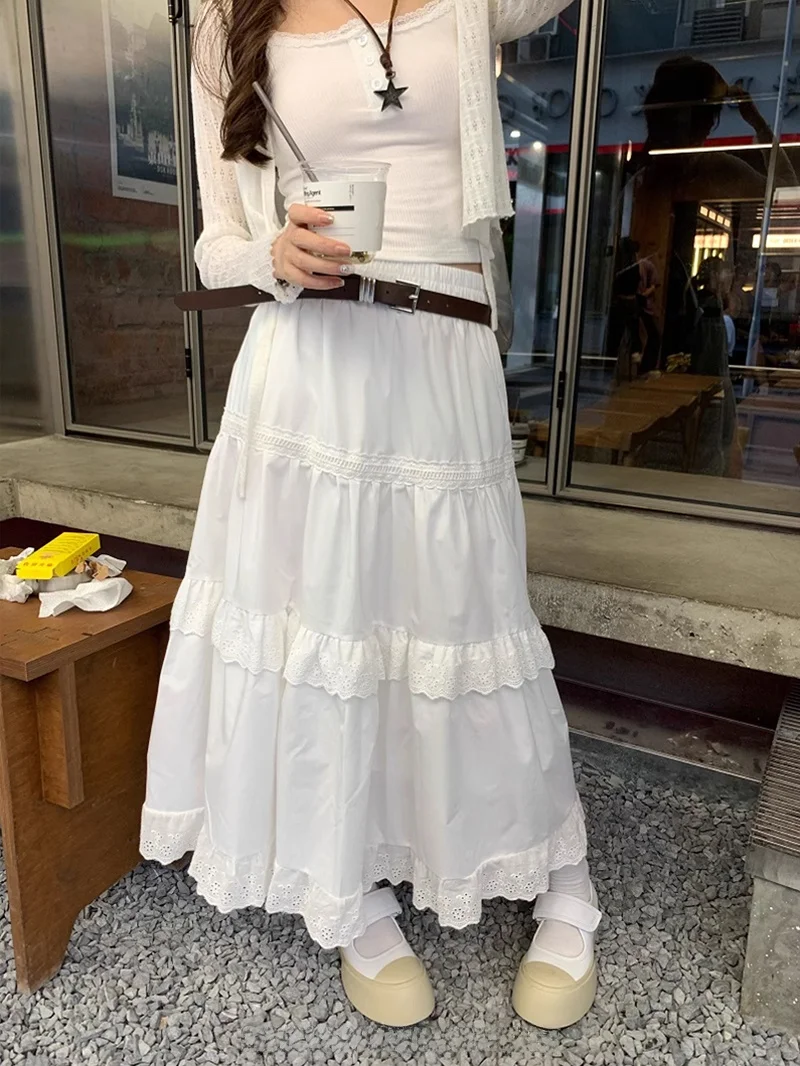 

Sweet And Cool Double Heavy Work Lace Cake Skirt Women Summer White Long f Skirt Commute Sle Umbrella Skirt Midi Length ...