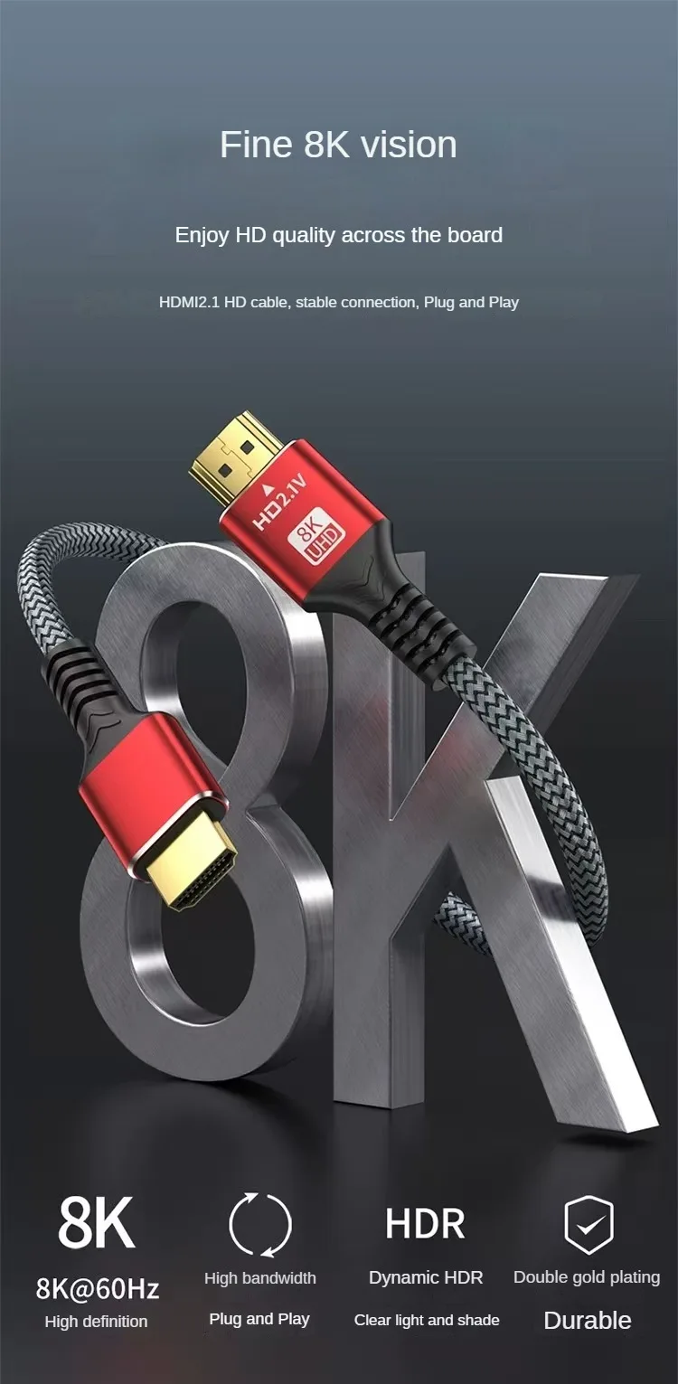8K HDMI2.1 Kabel High Speed HDMI 8K Kabel 60HZ 2,1V 4K 144HZ 3D TV Computer Monitor Projektor PS Spielkonsole Audio und Video – Detail 1