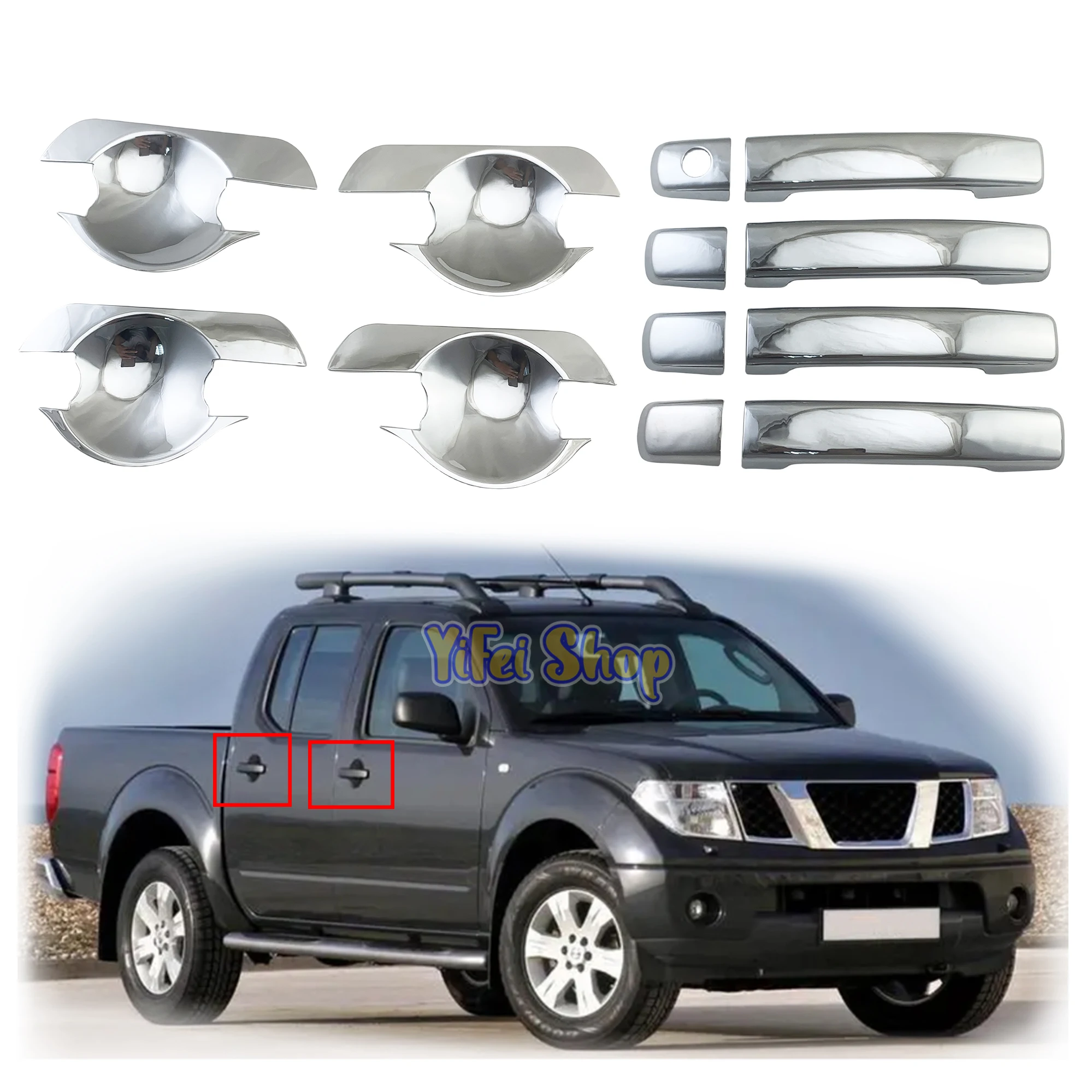 

Chrome Car Modified Accessories Door Handle Bowl Cover Trim Paste Style For Nissan Frontier Navara D40 2007 2008 2009 2010 2013