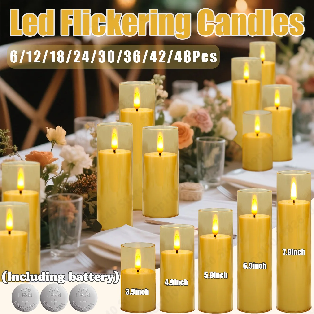 Wedding LED Pillar Candles Flickering Flameless Candles Acrylic Electric Candles Bulk with Battery Operated Home Outdoor Decor