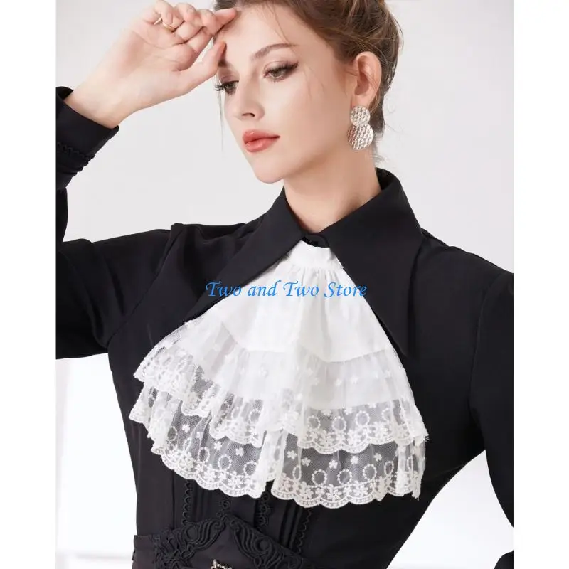 HX6F Elegant Ruffled False Neckpiece Breathable Cotton Feminine Clothing Decoration White