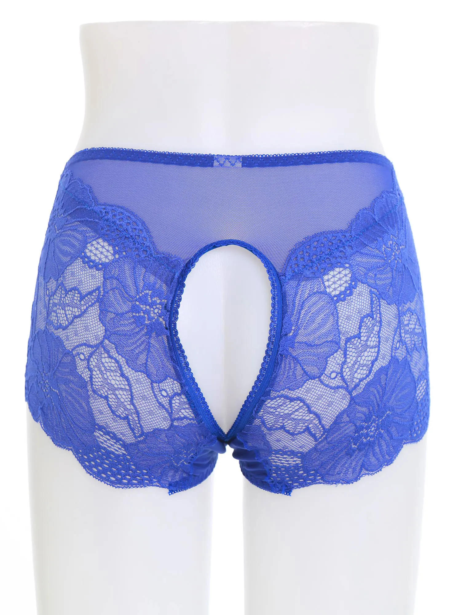 

Women Sheer Lace Hollow Out Briefs Mid Waist Sexy Lingerie Opening Crotch Briefs Underwear Dating Night Wear See-through Panties