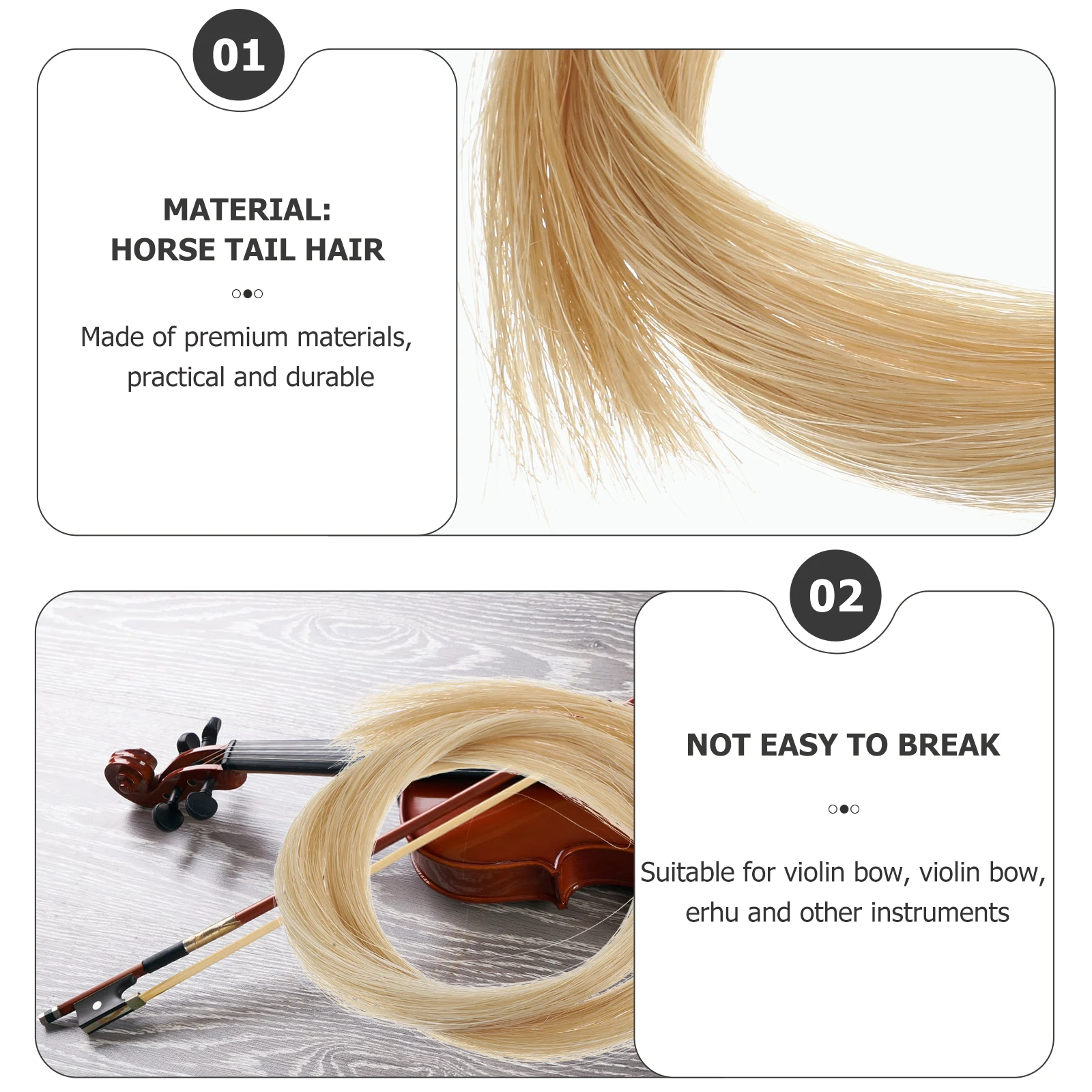 

3 Hanks Violin Bow Hair Replacement Mongolian Horse Hair Professional Violin Erhu Bow Accessories Instrument Accessories