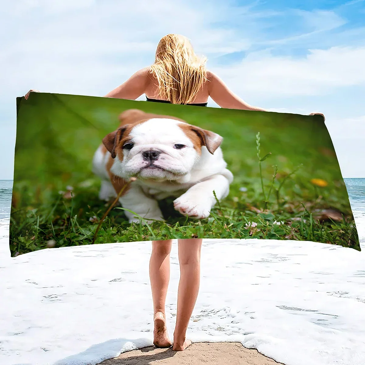 French Bulldog Pattern Beach and Bath Towels Large Sizes Towel Travel Pool and Indoor Use Towels for Adults Kids Super Absorbent