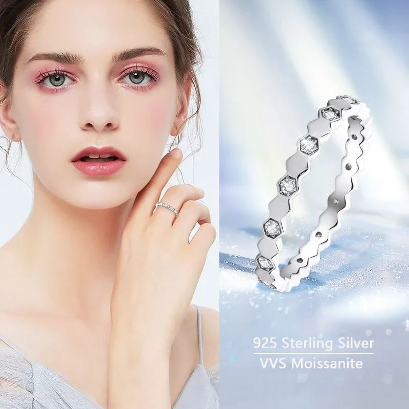 

ICEBLING женское кольцо с муассанитом, сотовый дизайн, кольцо из стерлингового серебра 925 пробы VVS, свадебный подарок на помолвку, повседневная одежда