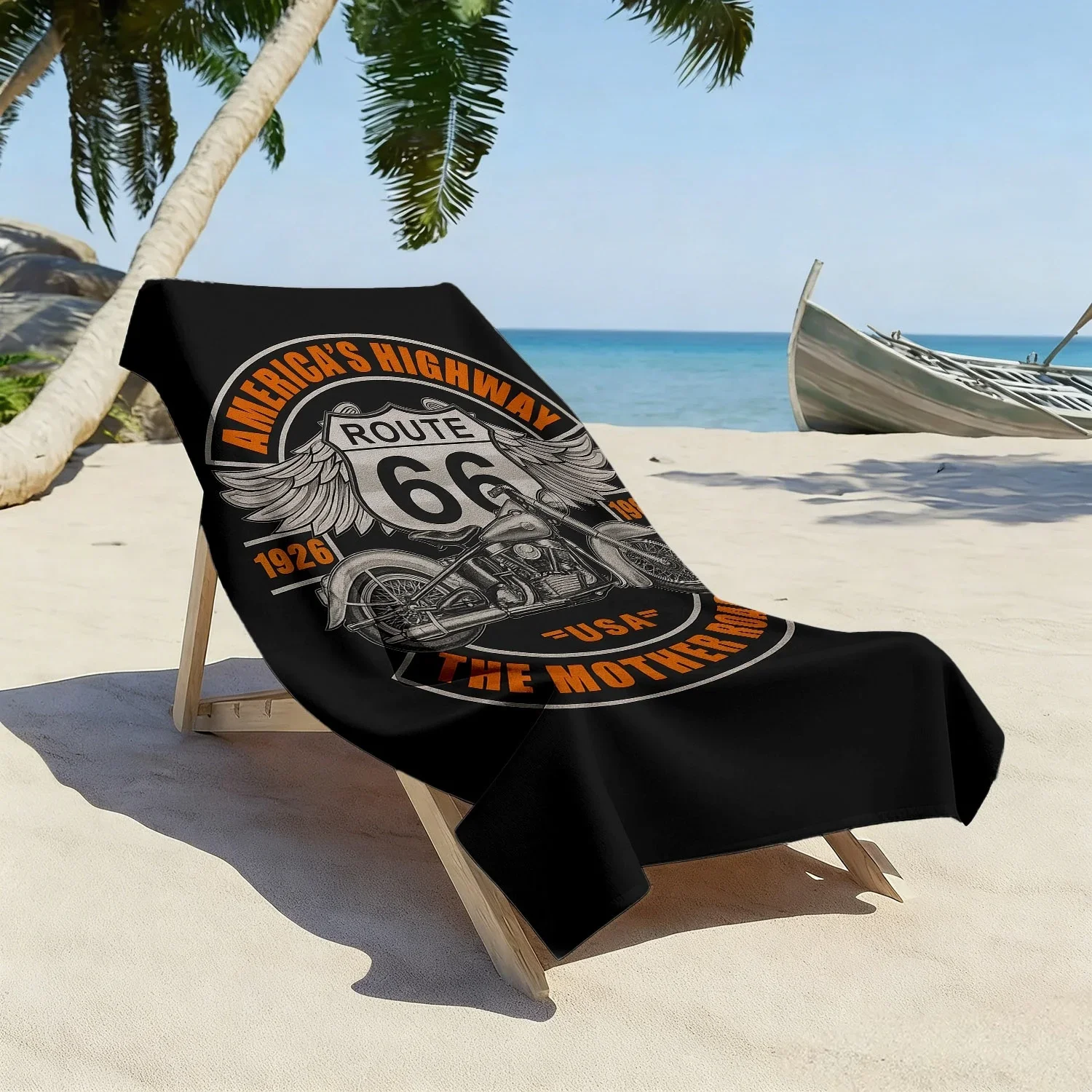 America's Highway 66 Route Vintage Motorcycle Beach Towel for Summer Vacation Gift