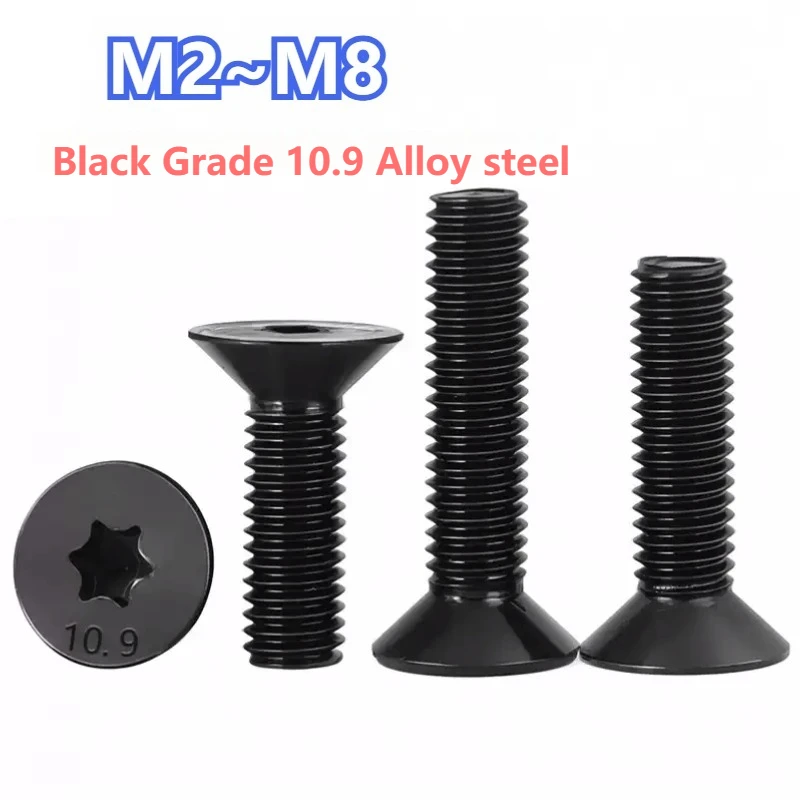 Black Grade 10.9 Alloy Steel Six Lobe Bolt six-Lobe Torx Flat Countersunk Head Screw M2 M2.5 M3 M4 M5 M6 M8 Din 912