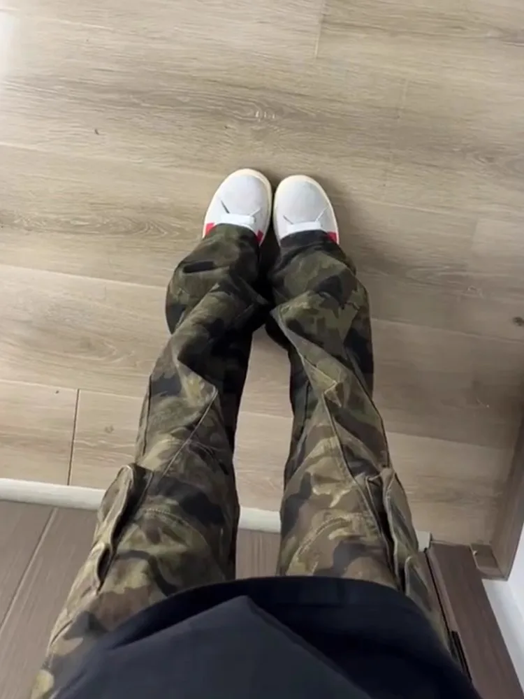 

Американские камуфляжные рабочие брюки в стиле ретро, мужские осенне-зимние повседневные брюки с прямыми штанинами и высокой талией, крутые хаоме