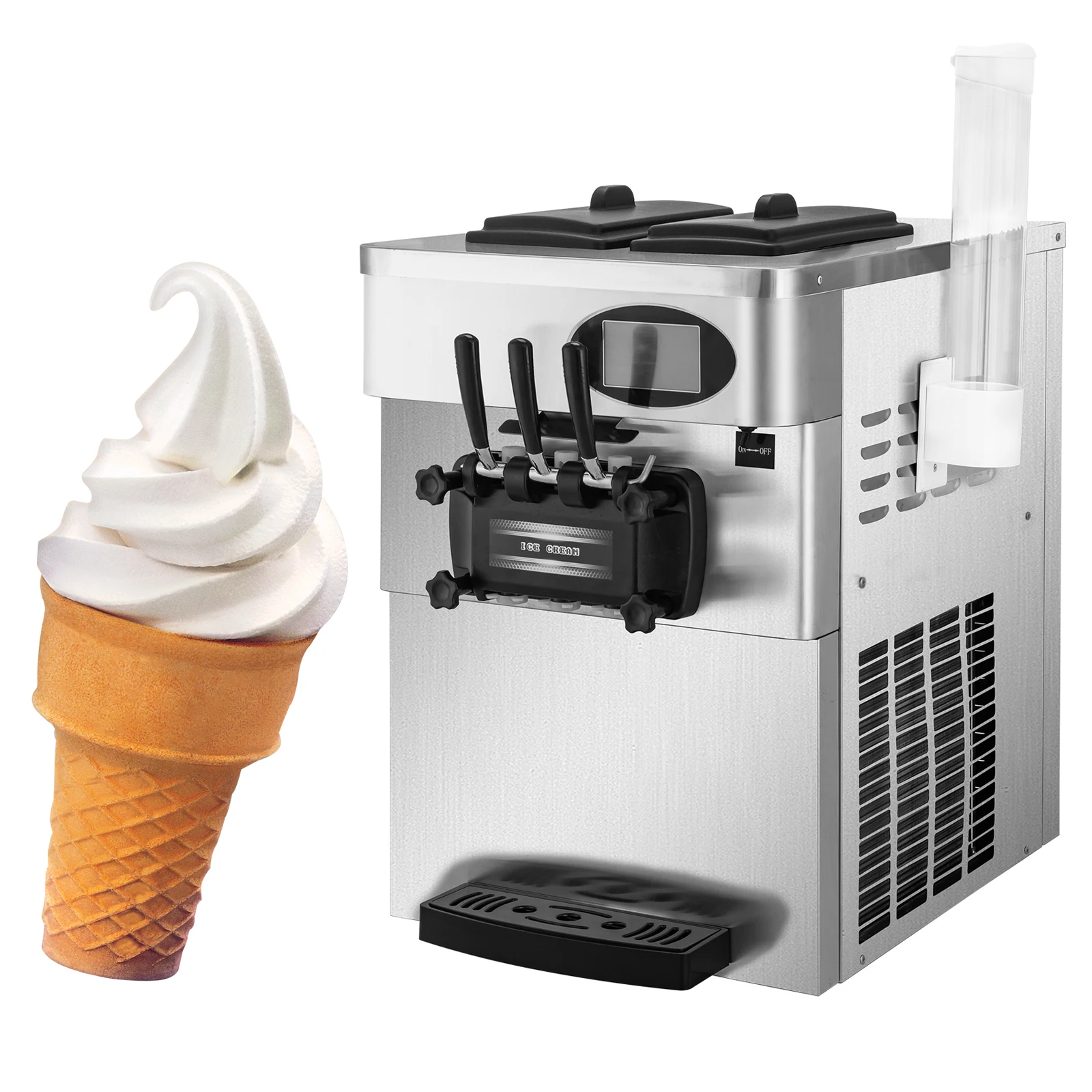 Hot sale Commercial YKF-826T Soft Ice Cream Machine With 2+1 Flavors R410a Countertop   Maker with cone holder 2200W