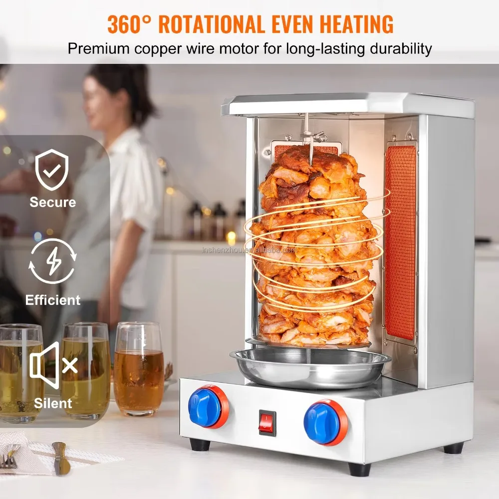 Gas-Powered Brazilian Rotary Grill, Commercial BBQ Barbecue Stove, Outdoor Cooking Equipment, Stainless Steel Rotisserie System