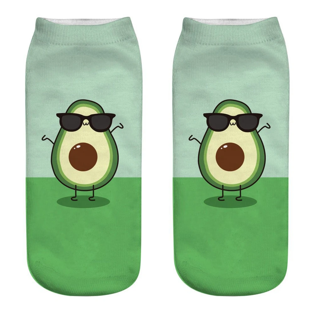 

1 Pair New 3D Printed Cartoon Happy Avocado Cool Fashion Funny Fruit Women Socks Unisex Short Sokken Art Novelty Gift Dropship