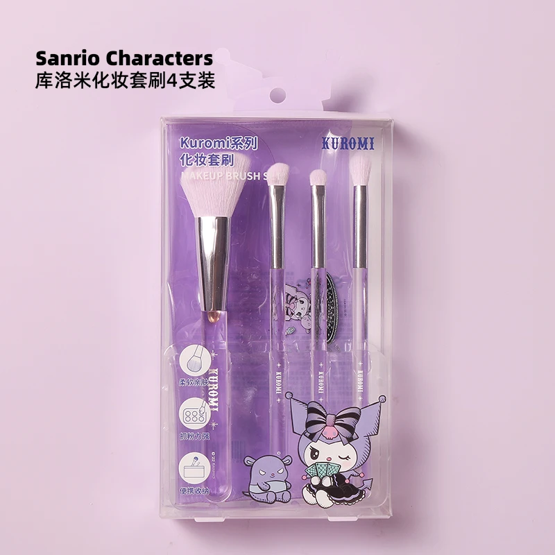 

Genuine Miniso Sanrioed Anime Cartoon Kuromi Makeup Brush Set Ins Girl Heart Kawaii Fiber Hair Beauty Makeup Tool Holiday Gifts