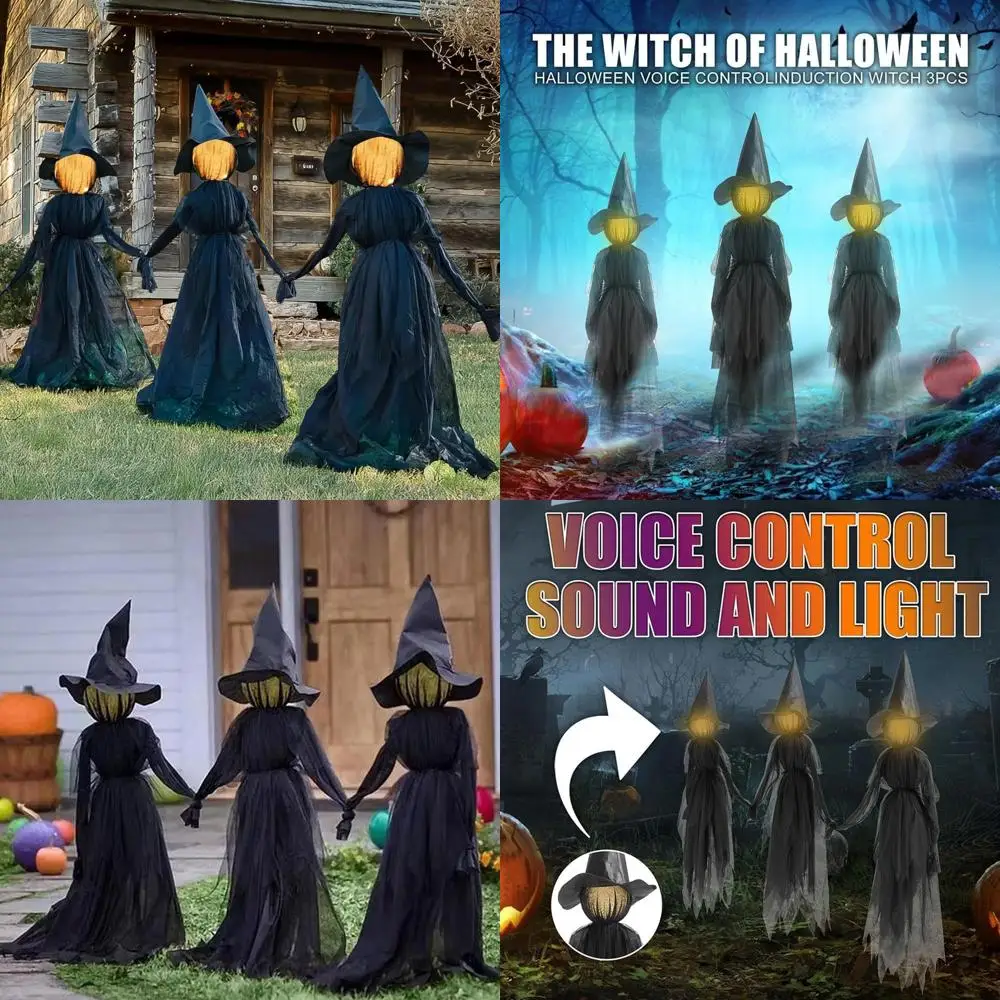 

Набор для украшения на открытом воздухе ведьм на Хэллоуин — 3 ведьмы в руках со светящимися лицами и подсветкой для моторошной вечеринки в магазине