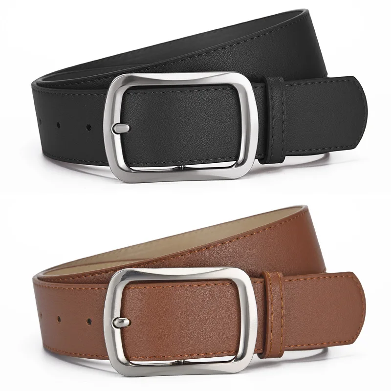 

New Style Belt Men and Women Universal Bright Silver Color Pin Buckle Type Belt Fashion Jeans Imitation Leather Wide Belt