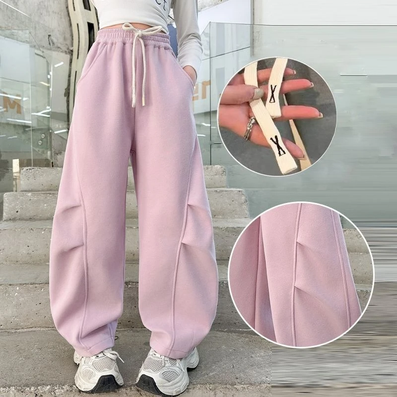 【2025 New】Girls' Curved Leg Joggers Spring Autumn Casual Pants, Loose-fitting Stylish Athleisure for Tween Girls Outerwear