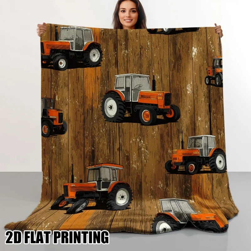 Vintage Yellow Excavator Construction Vehicle Print Flannel Throw Blanket, Soft Blanket for Boys Construction Fan Bedroom Sofa