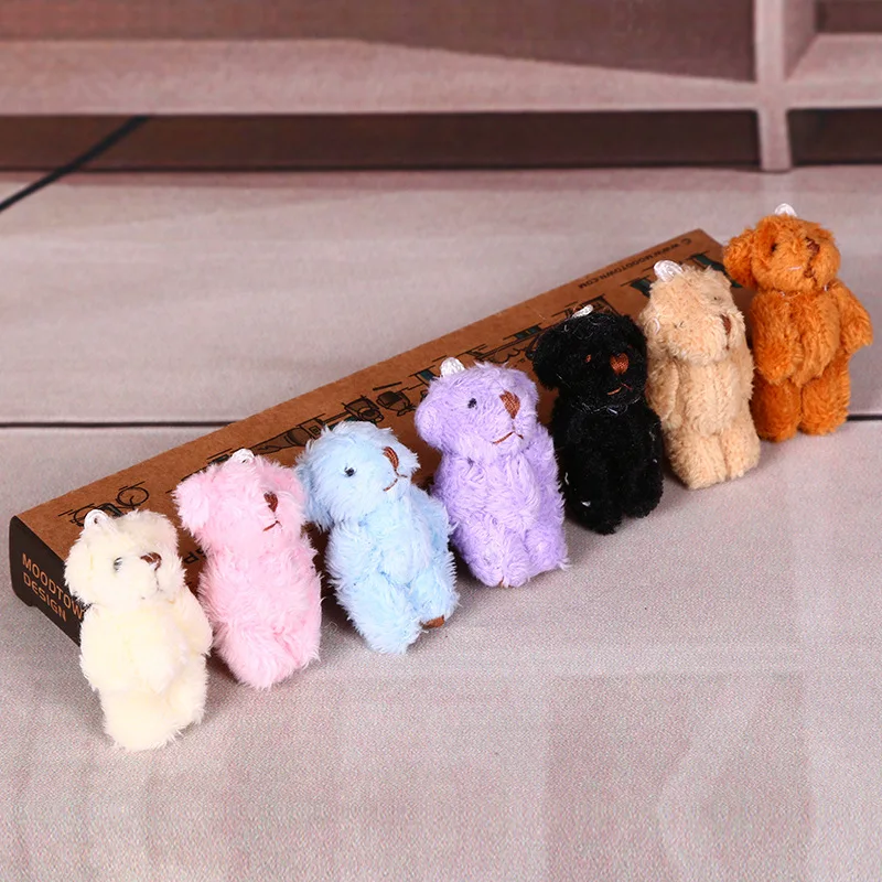 2pc 4.5cm Mini Plush Toy Joint Bear Doll Long Hair Teddy Bear DIY Creative Handmade Jewelry Hat Necklace Decoration Accessories