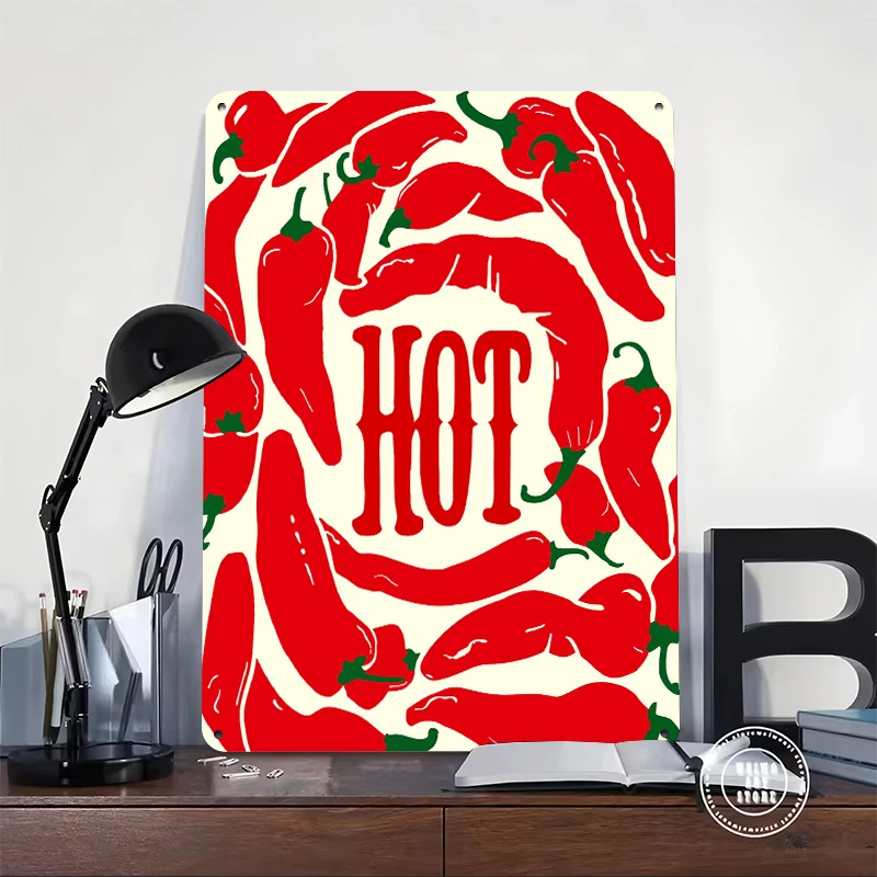 Hot Peppers With Text Printed Poster Customized Wall Art Retro Vintage Metal Tin Signs for Home and Decoration Room Man Cave