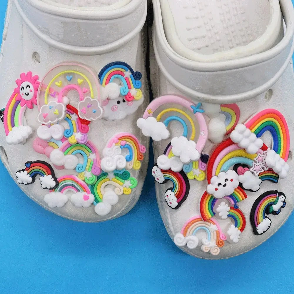 

1-23Pcs Mix Colorful Rainbow Cloud Charms Be Happy Shoe Button Decorations Fit Boys Girls Party Present