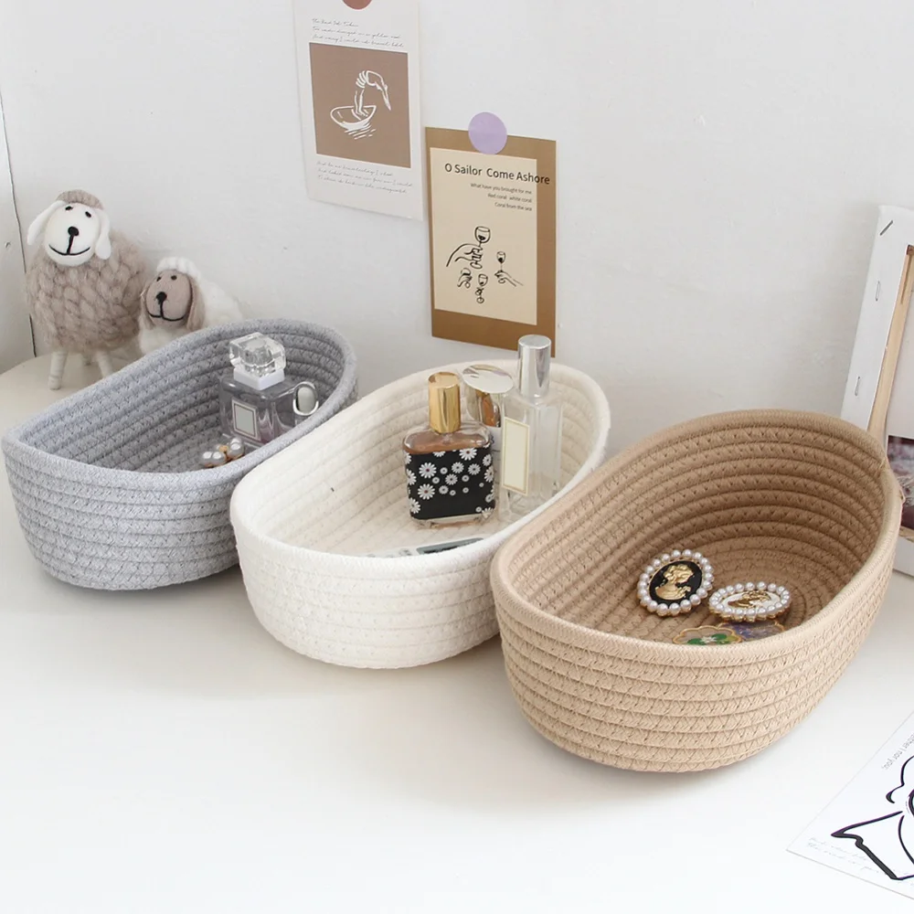 

Woven Cotton Rope Storage Baskets Organize Boxs Desktop Sundries Organize Basket Sundries Key Cosmetics Home Desk Storage