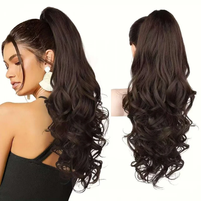 Women's wig claw clip with large curls, fluffy invisible long wavy ponytail