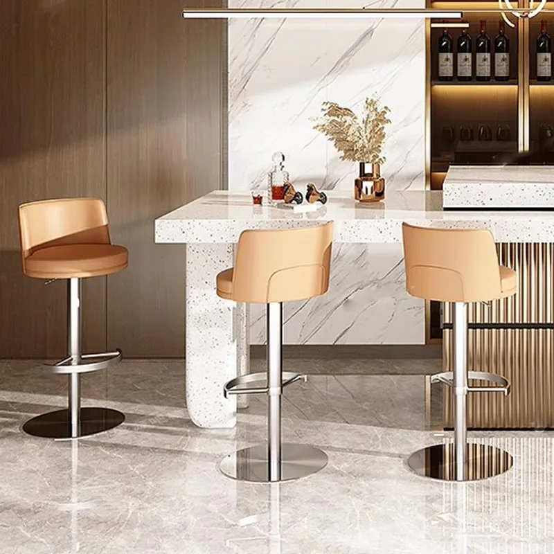

Stylish High Lounge Bar Chairs Modern Simple Back Swivel Nordic Chair Design Comfortable Brown Barkrukken Home Furniture
