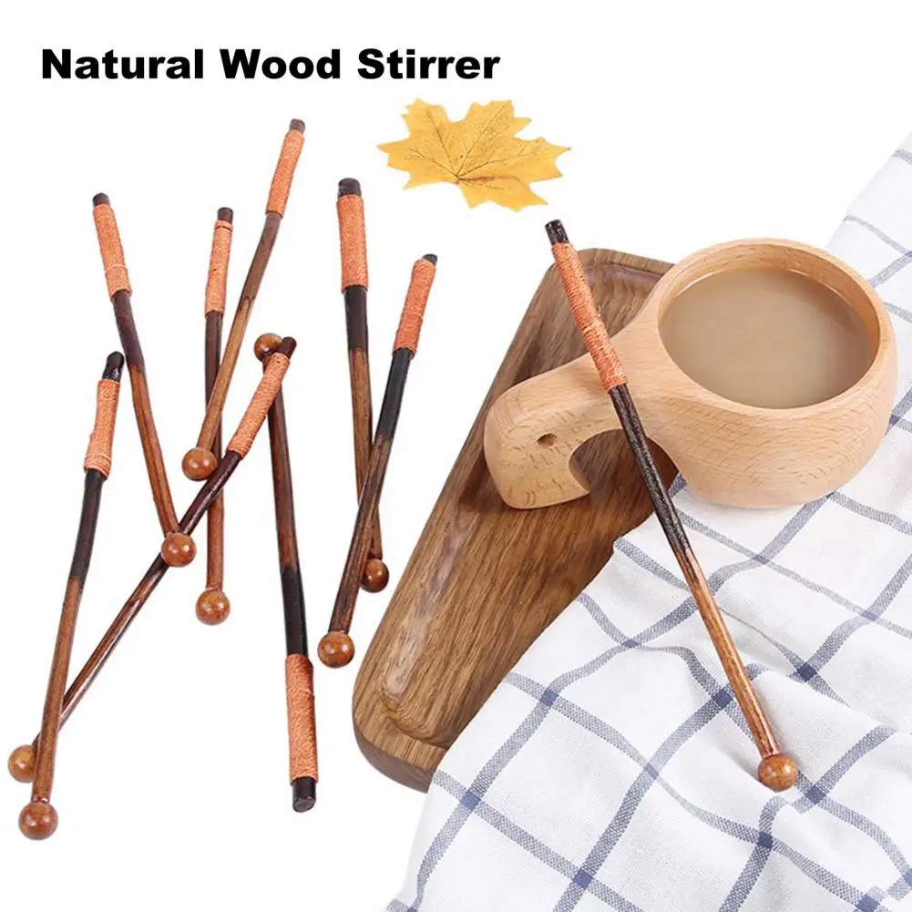 Natural Wood Stirrer Reusable Wooden Coffee Stirrers for Cocktails Tea Milk Set of 2 Eco-friendly for Drinks for Cocktails