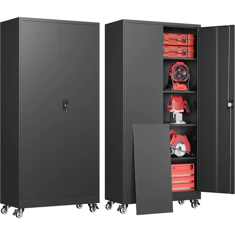 

Metal Garage Storage Cabinets with Wheels, Rolling Tool Cabinet with Lock, Locking Garage Caninet on Wheels with Shelves, Steel