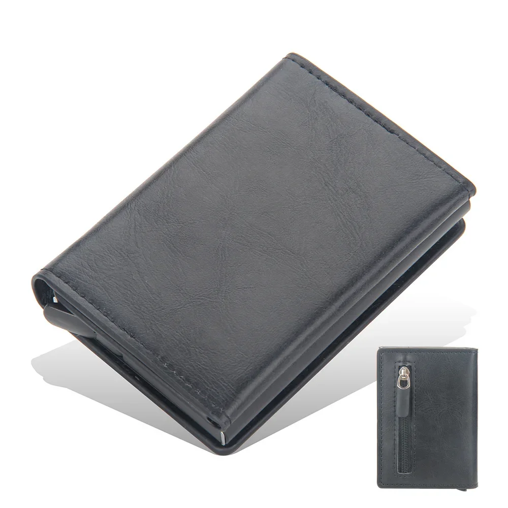 Magnetic RFID Blocking Credit Card Holder Men Wallets Anti Theft Aluminum Metal Pu Leather Small Pop Up Wallet Cardholder Case image 2