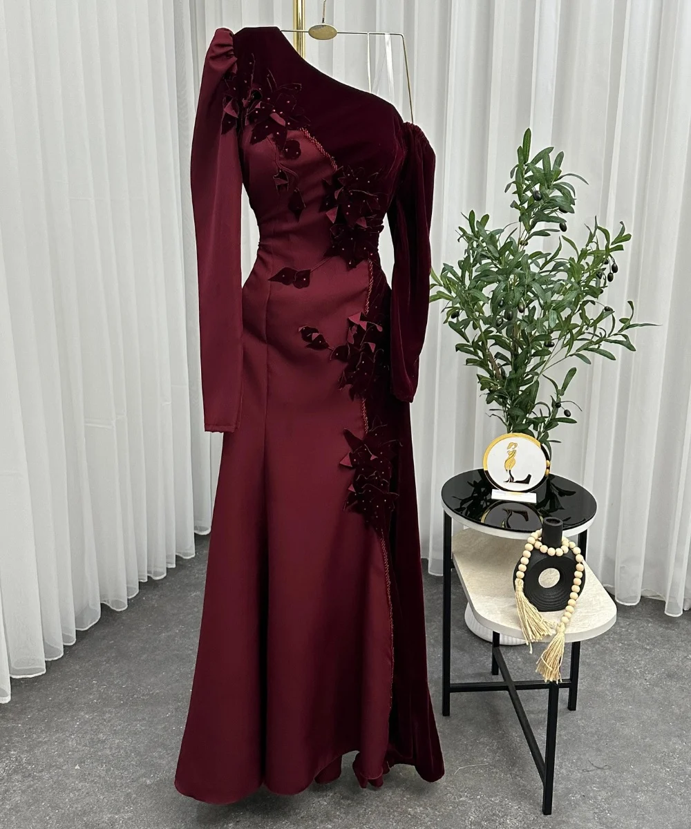 

Customized Formal Jersey Pleat Sequined Trumpet One-shoulder Long Bespoke Occasion Prom Dresses High Quality