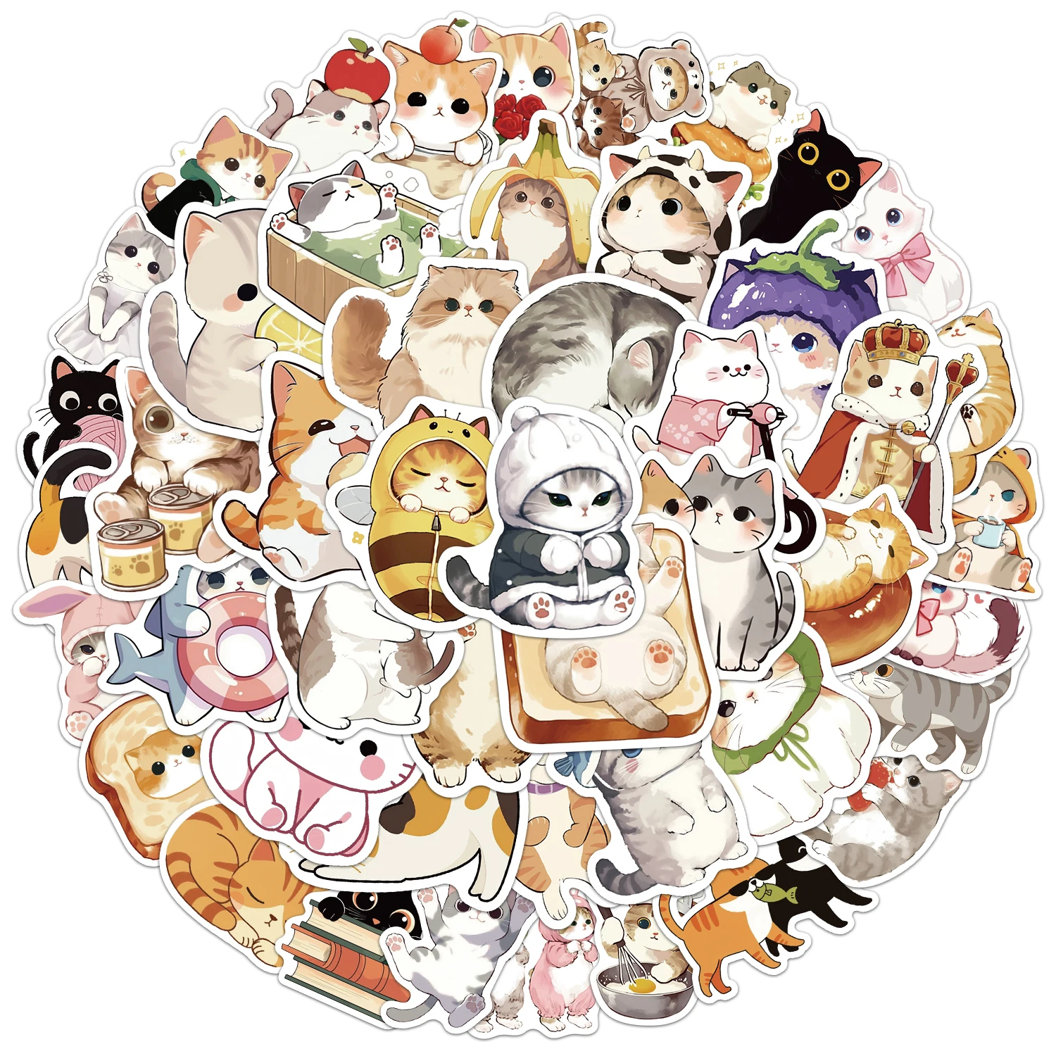 50PCS Cute Cat Stickers DIY Phone Case Laptop Water Cup Computer Toy Stickers