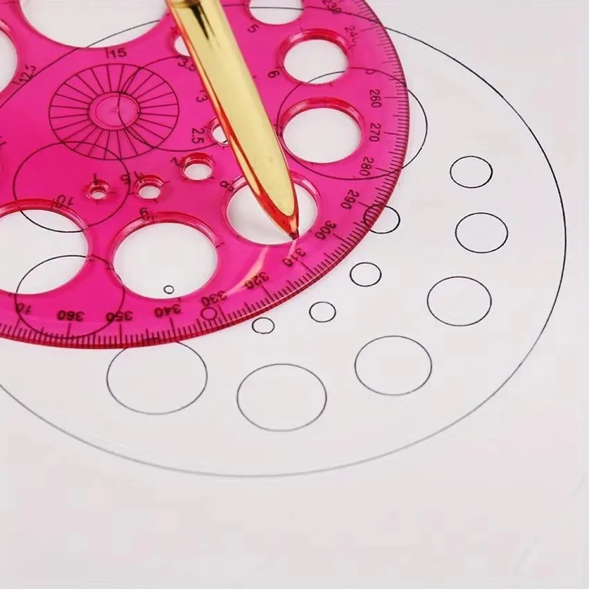 1pc 360-Degree Rotating Round Ruler - Transparent Blue Template with Circles & Degrees for Drafting, Patchwork, Office