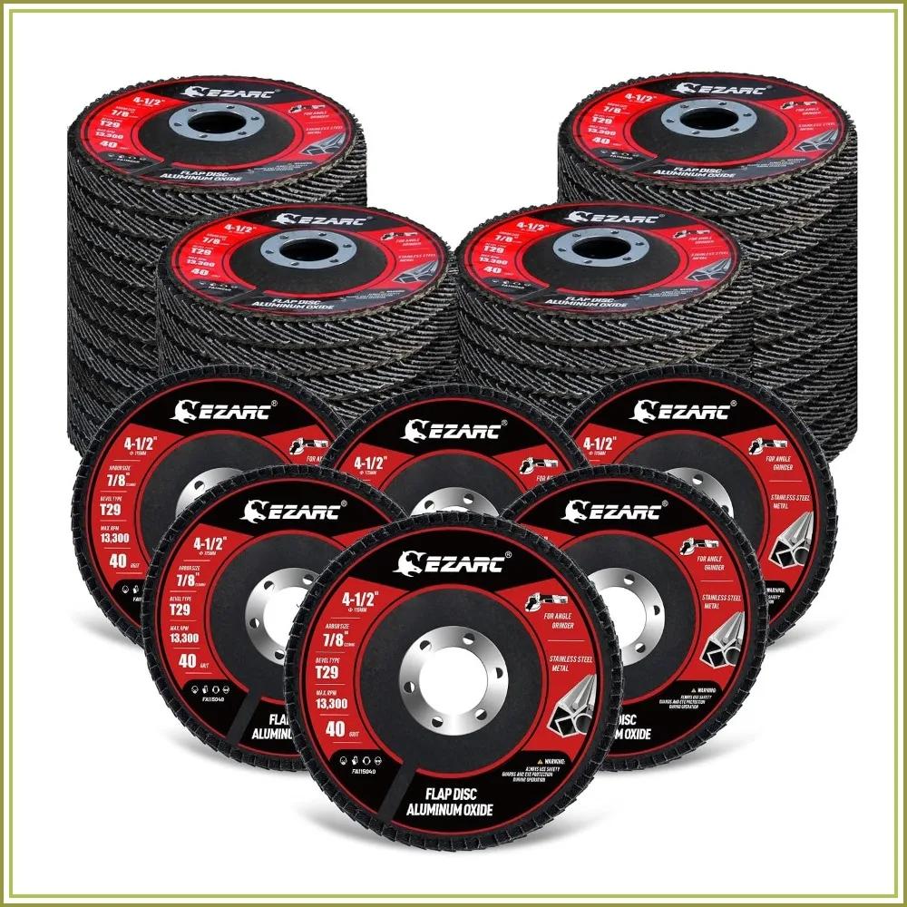 

50-Pack 4-1/2" Flap Discs for Angle Grinder, Type 29 Aluminum Oxide, 40 Grit, 7/8" Arbor