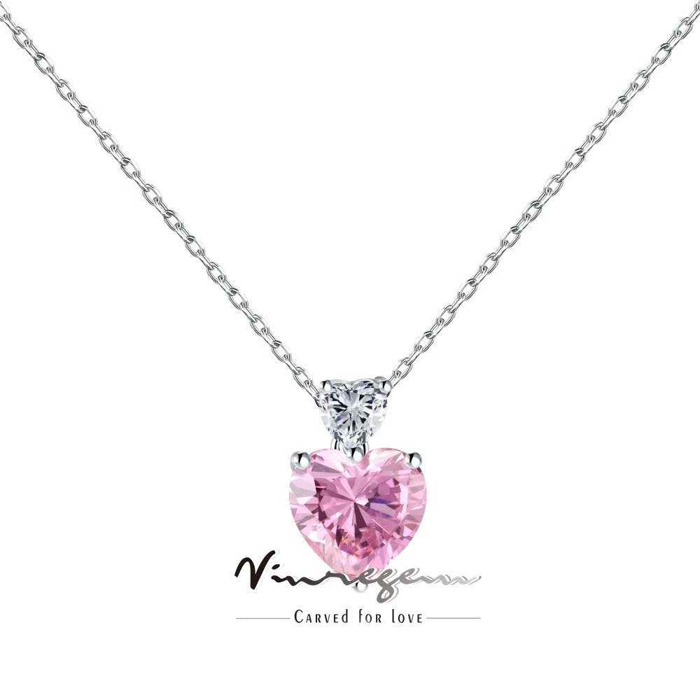 

Vinregem 10*10 MM 4CT Heart Cut Lab Created Sapphire Gemstone Romantic Cute Pendant Necklaces 100% 925 Sterling Silver Jewelry