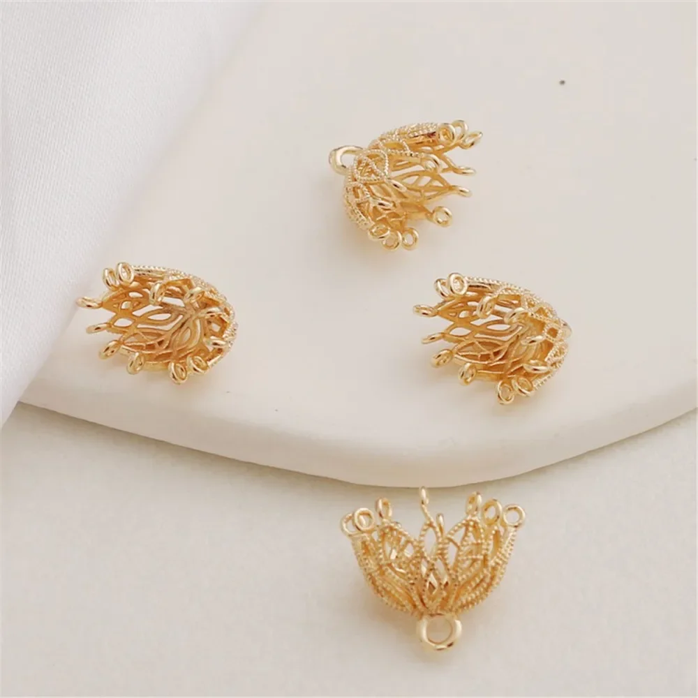 

14k Gold Color Hollow Crown Flower Bud Pendant Tassel Hat Support Diy Handmade Accessories Flower Support Hat Tassel Hat