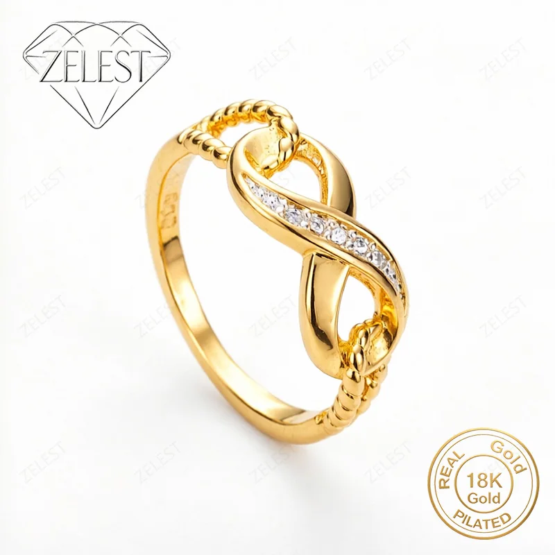 

925 Sterling Silver 18K Gold Plated Exquisite Number 8 Zirconia Ring Women Fashion Party Accessories Gift Jewelry
