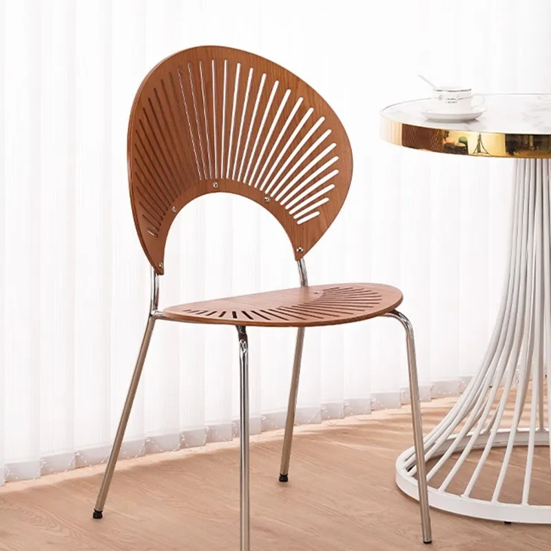 Nordic Dining Chairs Home Leisure Internet Celebrity Retro Stool Creative Simple Shell Furniture Sun  Solid Wood Back Chair