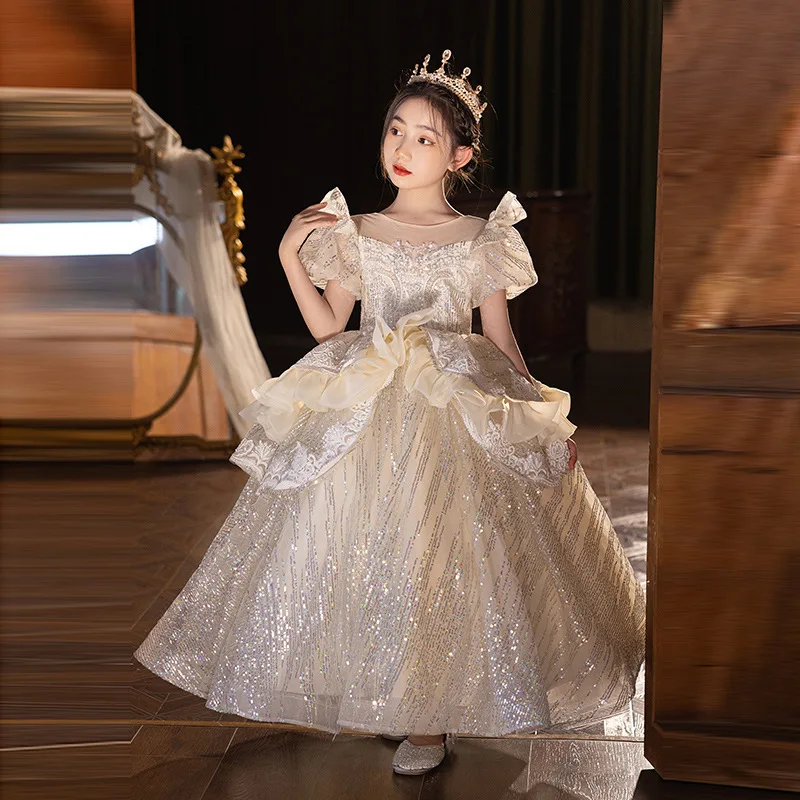 Magnifique robe de soirée princesse pour enfants, design à paillettes, robes à la mode pour filles, mariage, anniversaire, baptême, Pâques, fête de l'Aïd, 2025