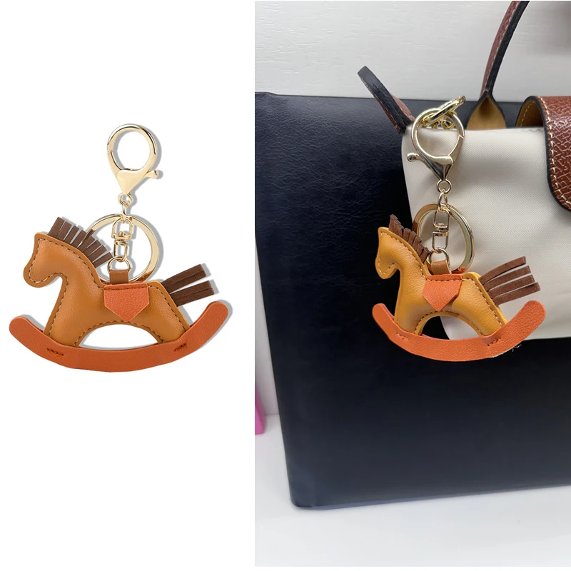 

For Longchamp Handbag Bag PU Leather Bag Charm Rocking Horse Pendant Hanging Ornament Keychain Decoration DIY Bag Accessories