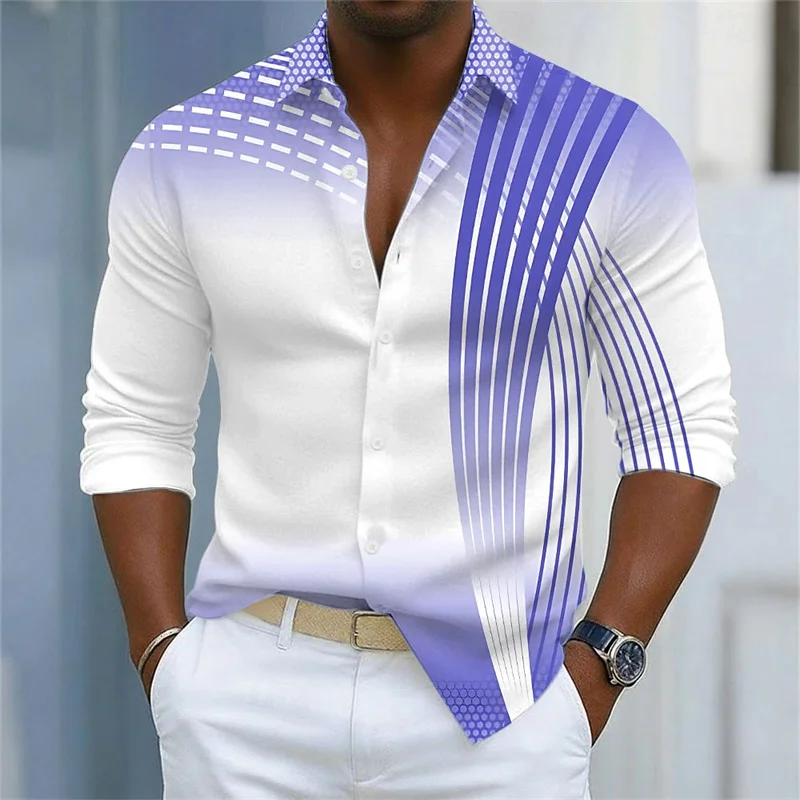 Men's Shirt Gradient Striped Long Sleeved Shirt Casual Business Collar Shirt Spring and Autumn New Trend Men's Top image 2