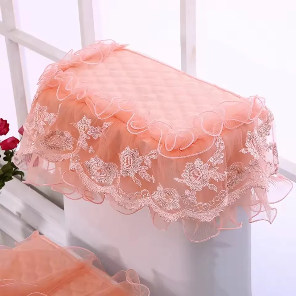 Thick Lace Coral Velvet Toilet Seat Cover Set Soft Warm Toilet Case Washable Bathroom WC Cover Mat Tapa Para Wc
