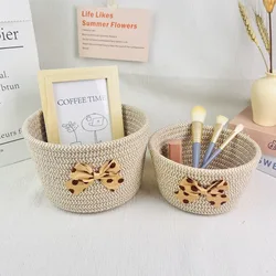 Bowknot Storage Baskets Desktop Cotton Rope Weaving Sundries Baby Toy Dirty Clothes Household Cases Small Organizer Boxes