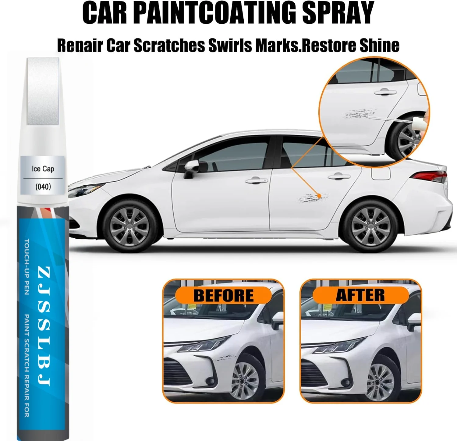 Car Touch Up Paint(Ice Cap/Super White(040) for Toyota, Car Paint Scratch Repair Kit, Quick & Easy Solution to