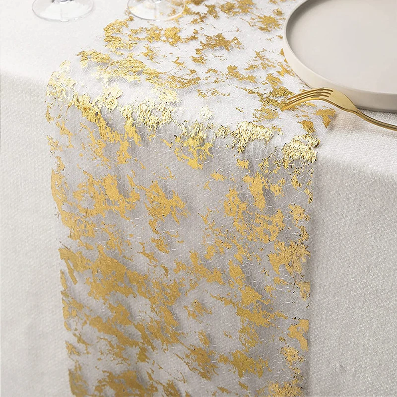 Voile Crepe Table Runner, Rustic Pleated Table Runner for Wedding Bridal Shower