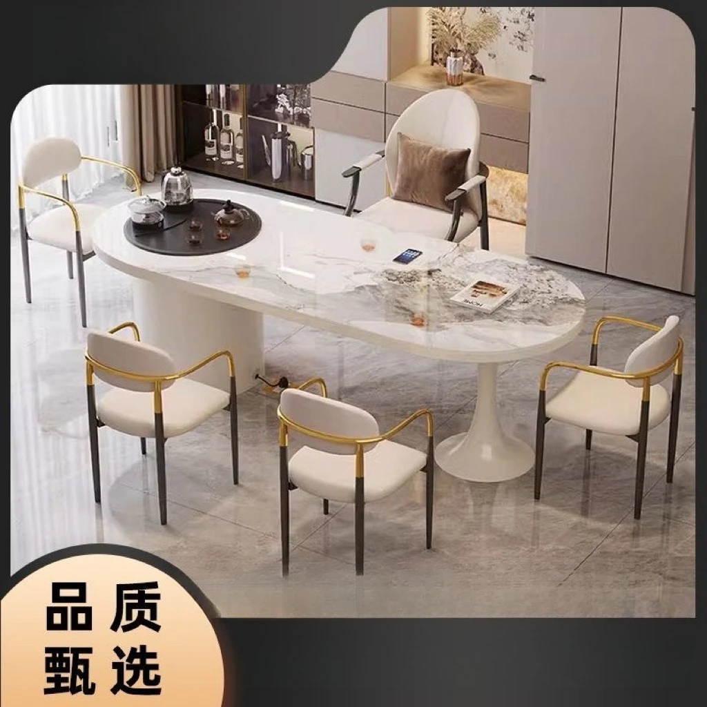 Rock slab tea table and chair combination cream wind advanced sense kettle integrated embedded office home balcony tea table