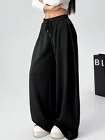 Women's Plus-size Fleece Sweatpants for Autumn and Winter Warm Casual Loose Stylish and Versatile Streetwear Trendy Oversized - Image 3