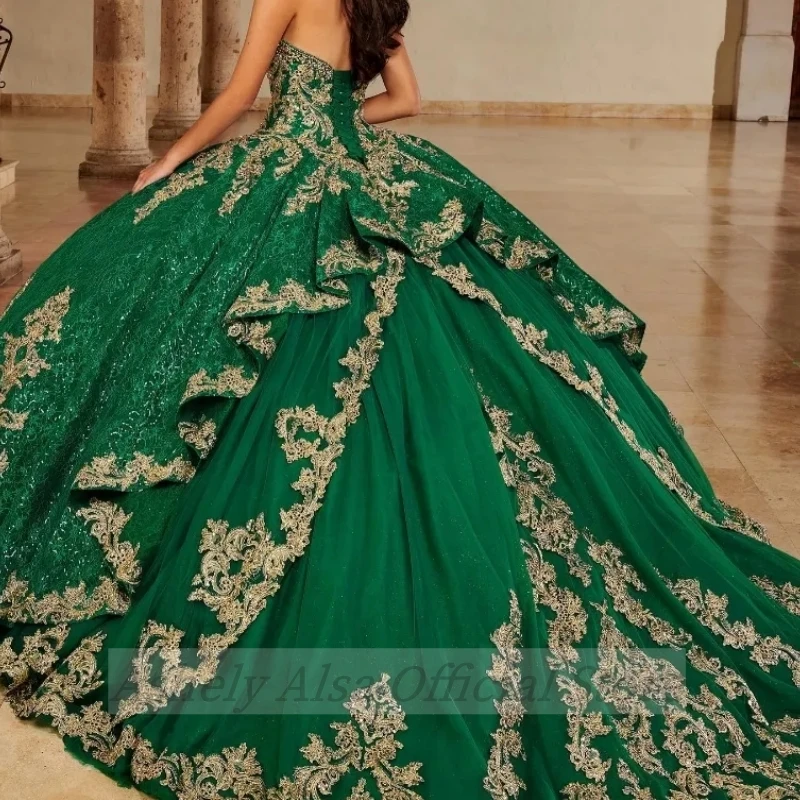 Customzied Green Sweet 16 Prom Dresses Party Lace Applique Beaded Ball Gown Occasion Formal Wear Vestido De Quinceañera 2024